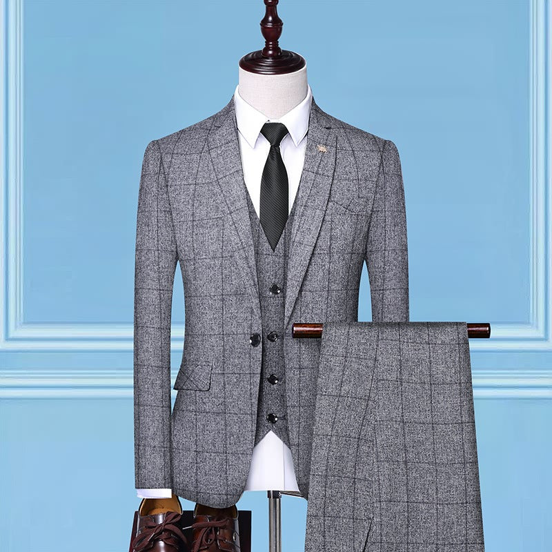 Three-Piece Professional Check Suits For Men