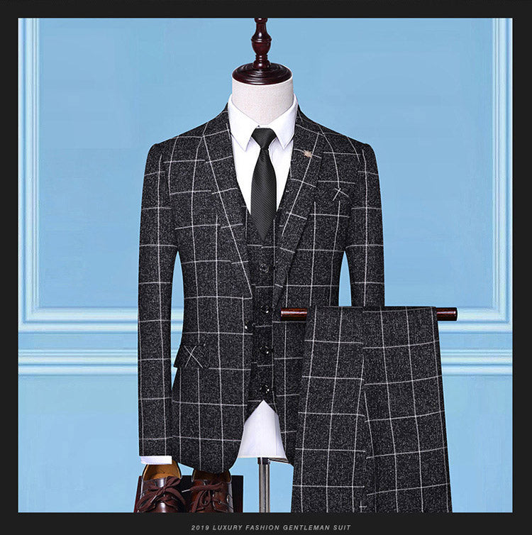 Three-Piece Professional Check Suits For Men