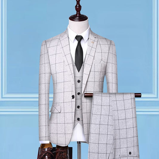 Three-Piece Professional Check Suits For Men