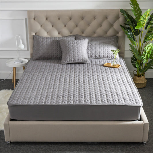 Solid Color Bed Sheet One-piece Cotton Bedspread Quilted Non-slip Mattress Cover Thick Simmons Protective Cover