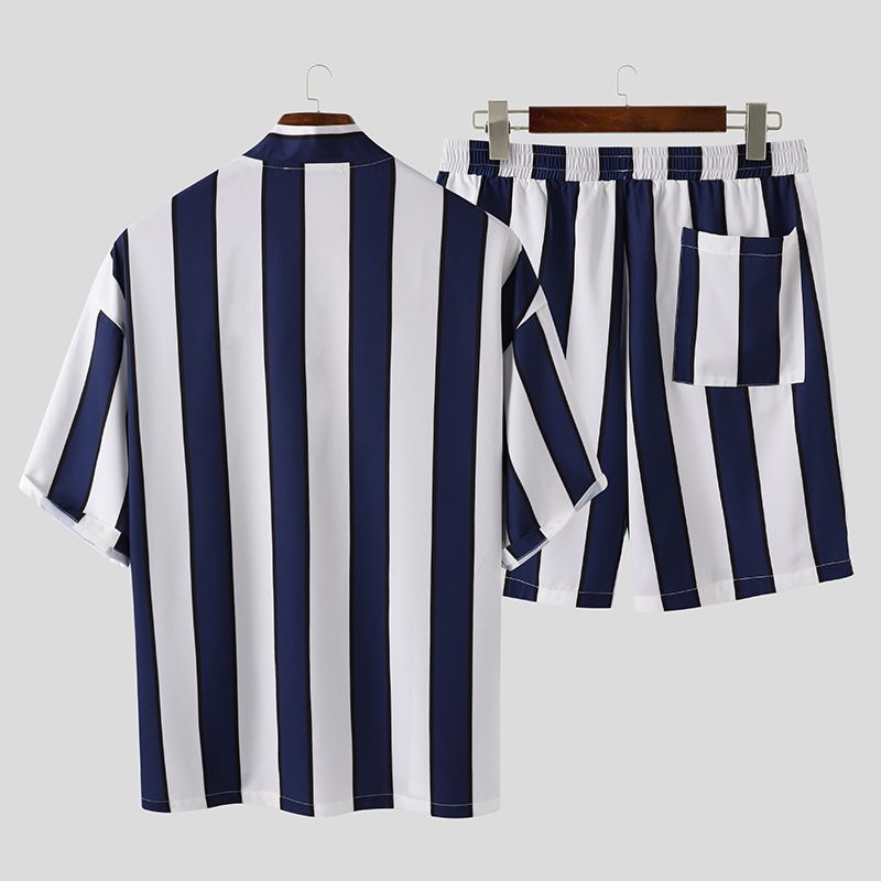 Summer Short Striped Beach Pajamas Suits For Men