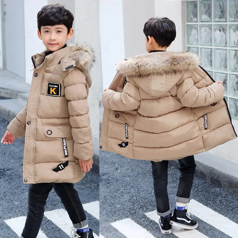 Hooded  Fur Collar And Cotton Quilted Jacket for boys