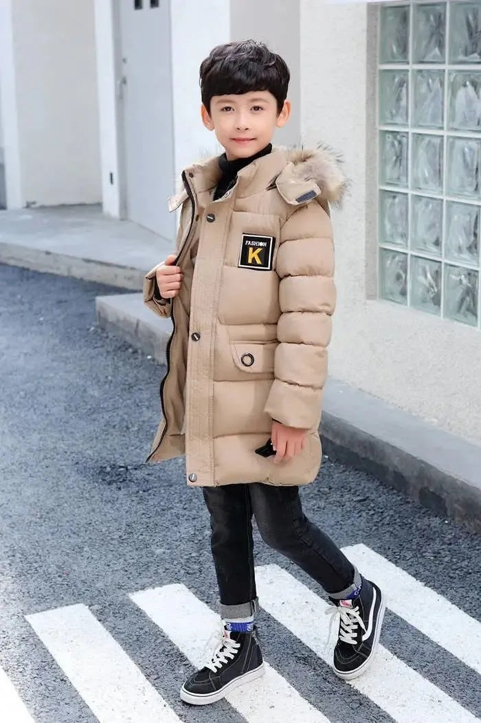 Hooded  Fur Collar And Cotton Quilted Jacket for boys