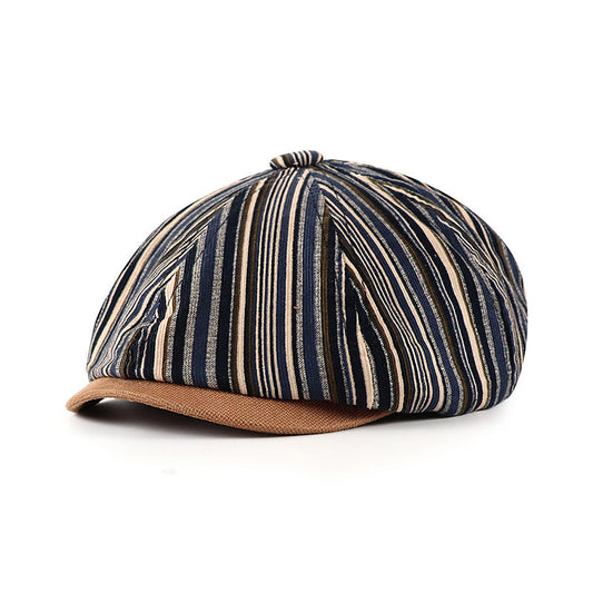 Striped Octagonal Hat Women New Newsboy Hat