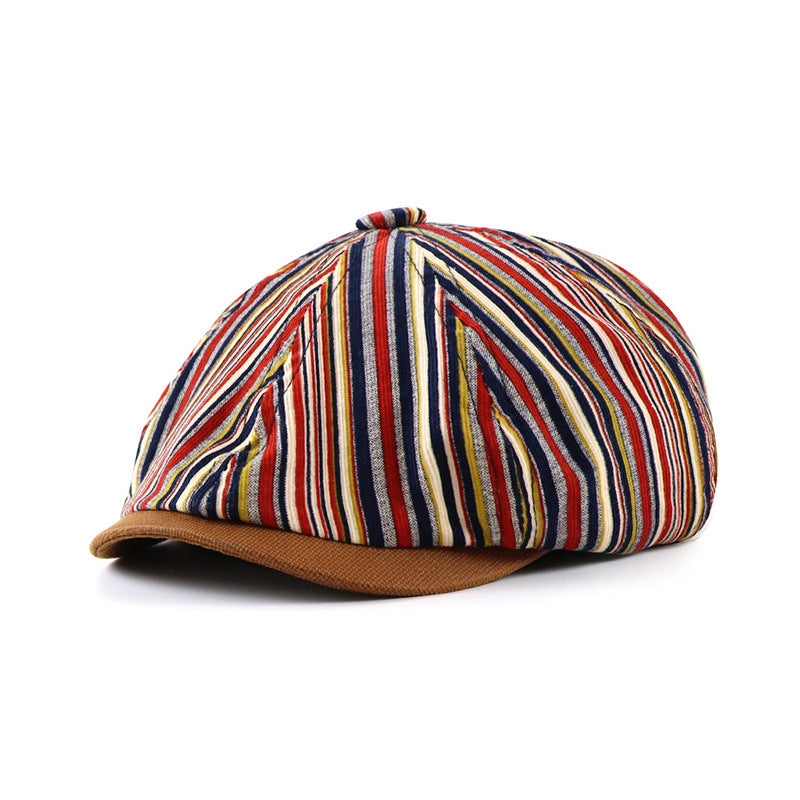 Striped Octagonal Hat Women New Newsboy Hat