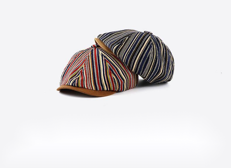 Striped Octagonal Hat Women New Newsboy Hat