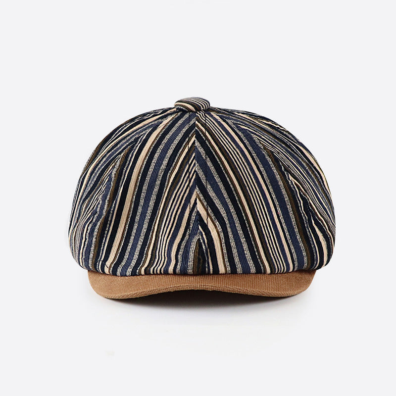 Striped Octagonal Hat Women New Newsboy Hat