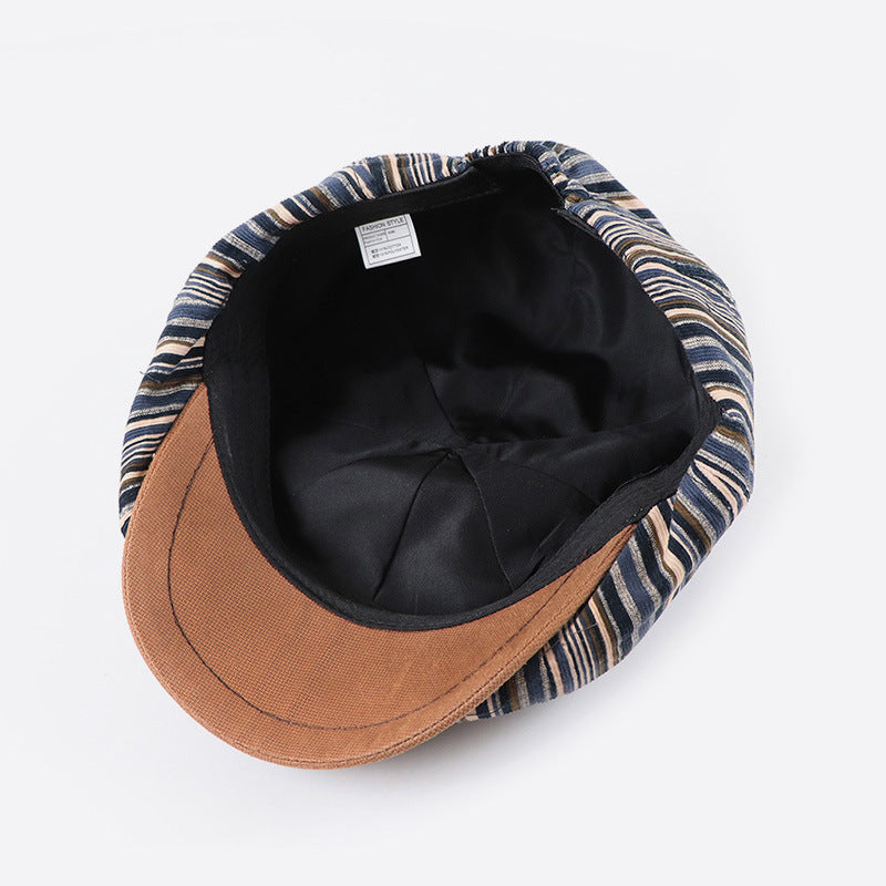 Striped Octagonal Hat Women New Newsboy Hat