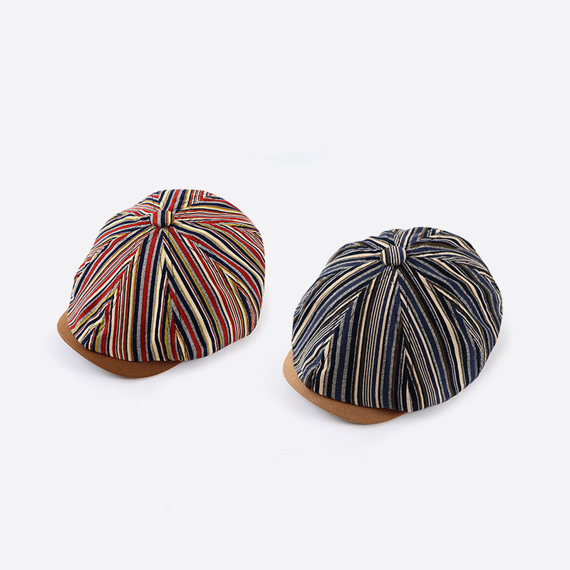 Striped Octagonal Hat Women New Newsboy Hat