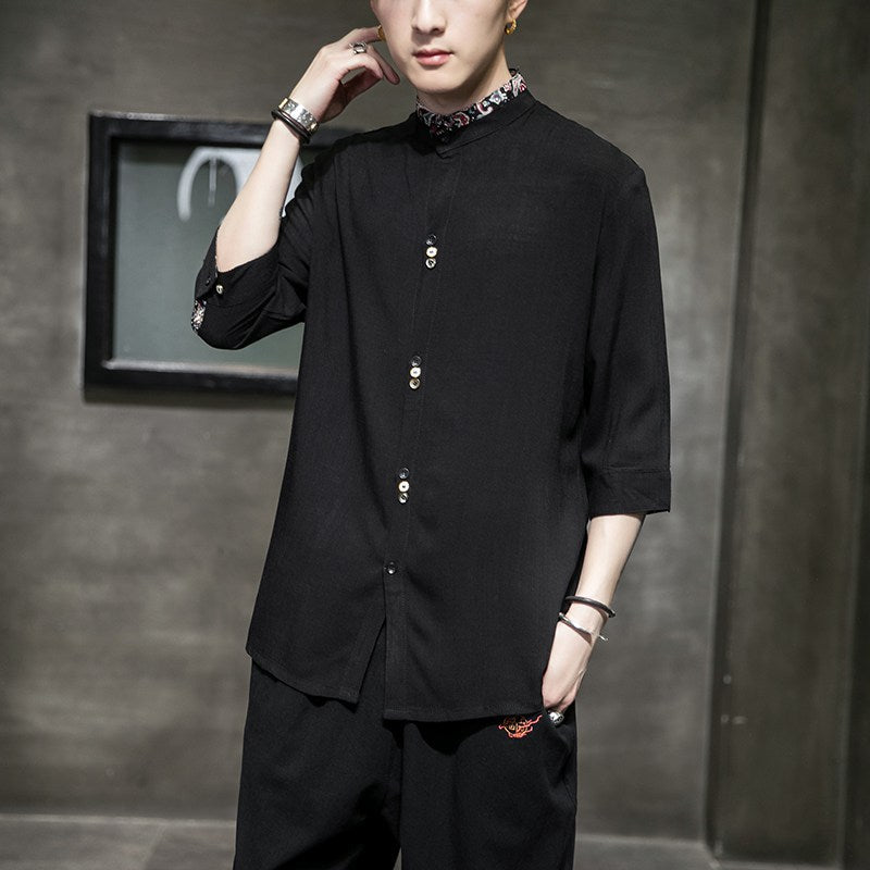 Hanfu linen shirt men