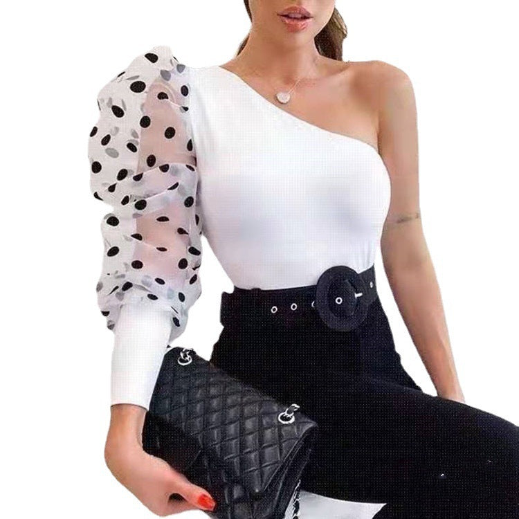 Summer Mesh Top With One Shoulder For Women