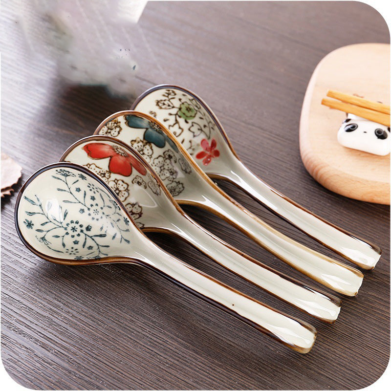 Japanese Hefeng Underglaze Color Hook Spoon Ceramic Long Handle Spoon Congee Soup Spoon Spoon Spoon Spoon Spoon Stirring Spoon Spoon Spoon