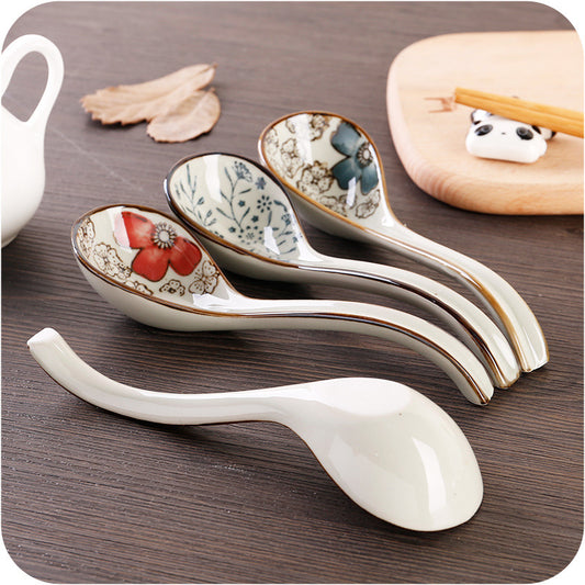 Japanese Hefeng Underglaze Color Hook Spoon Ceramic Long Handle Spoon Congee Soup Spoon Spoon Spoon Spoon Spoon Stirring Spoon Spoon Spoon