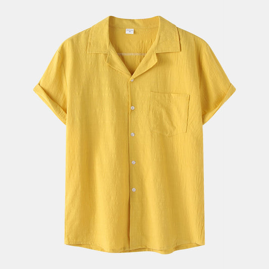 New Summer Cotton And Linen Short Sleeved Shirt Men