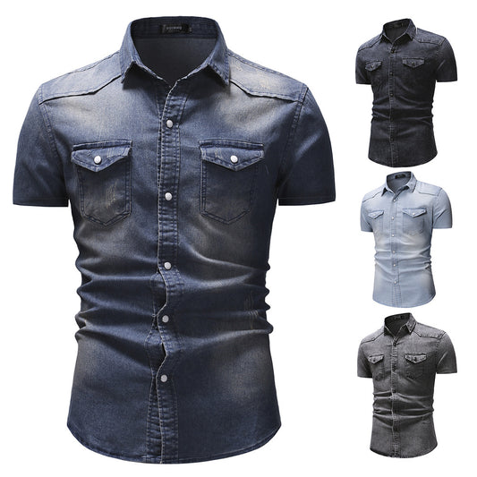 Denim Men'S European And American Denim Jacket Men'S Denim Short-Sleeved Shirt