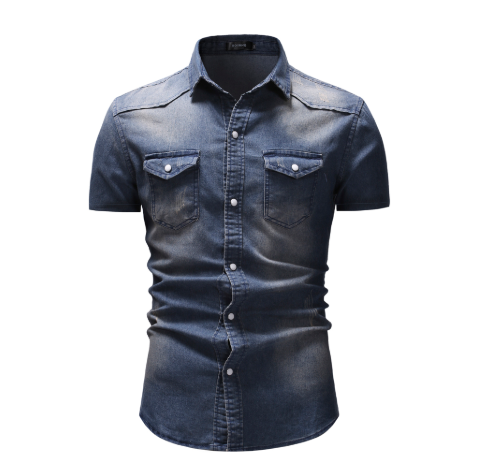 Denim Men'S European And American Denim Jacket Men'S Denim Short-Sleeved Shirt