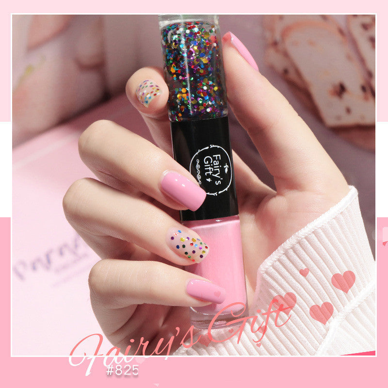 Nail Polish Set Two-Color With Quick-Drying Sequined Nail Polish Free Baking Non-Peelable Transparent Nail Polish