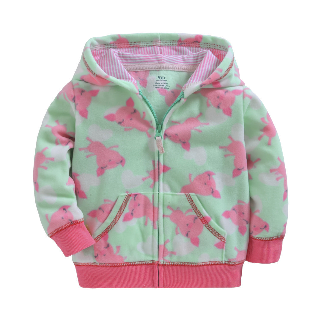 Heart-shaped Print Hooded Zipper Jackets for baby Girls