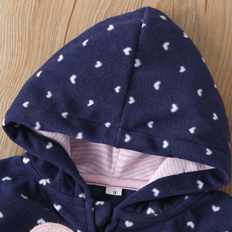 Heart-shaped Print Hooded Zipper Jackets for baby Girls