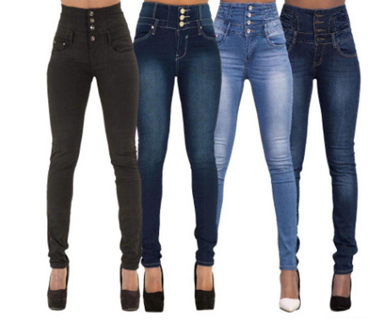 Elastic High Waist Jeans For Women