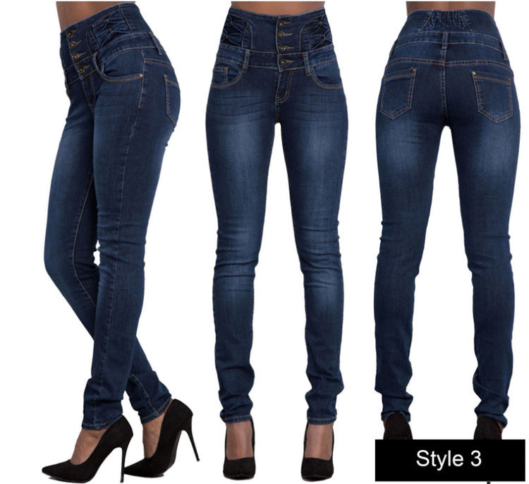 Elastic High Waist Jeans For Women