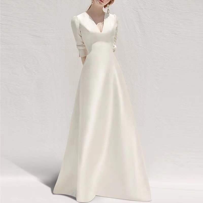 White Dress Satin Surface  Thin And High French Temperament Dress for women