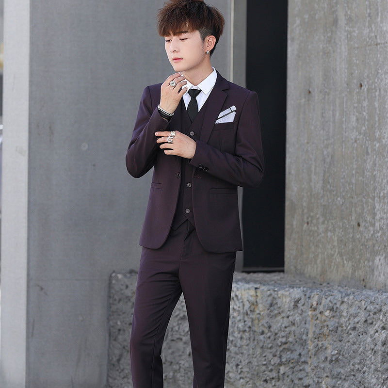 Three-Piece Korean Style Self-Cultivation Groomsmen Suits For Men