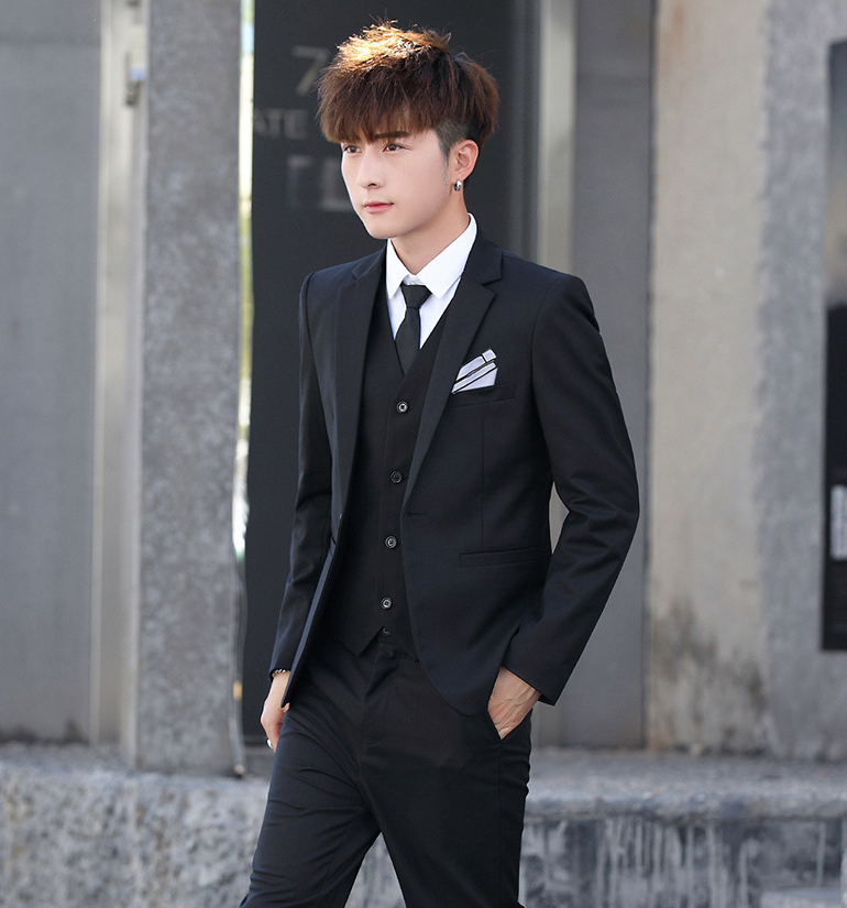 Three-Piece Korean Style Self-Cultivation Groomsmen Suits For Men