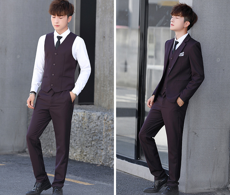 Three-Piece Korean Style Self-Cultivation Groomsmen Suits For Men