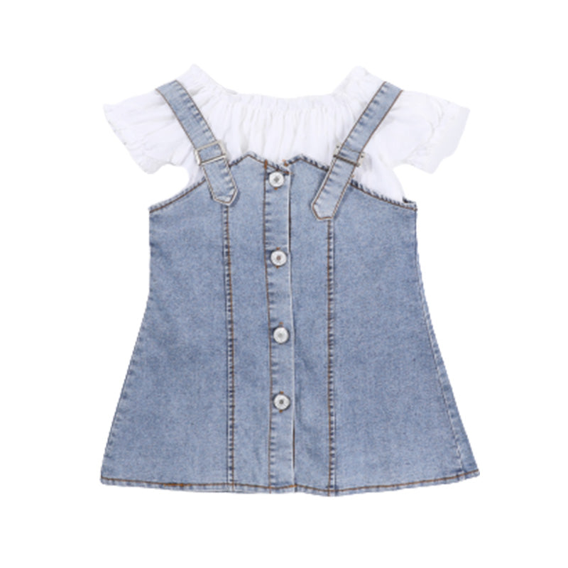 Summer Girls Suspenders Denim Skirt Suit