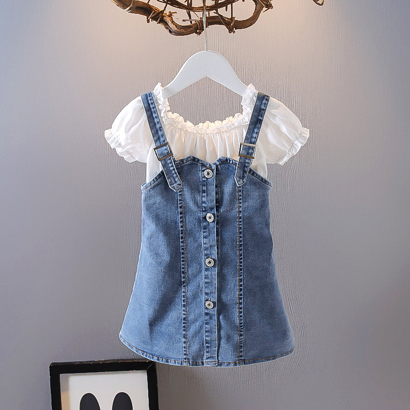 Summer Girls Suspenders Denim Skirt Suit