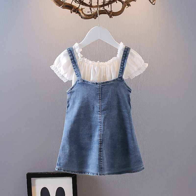 Summer Girls Suspenders Denim Skirt Suit