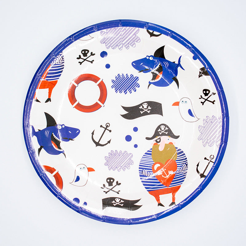 Disposable Pirate Party Decorations Disposable Paper Plates, Tablecloths, Paper Bags, Cake Inserts