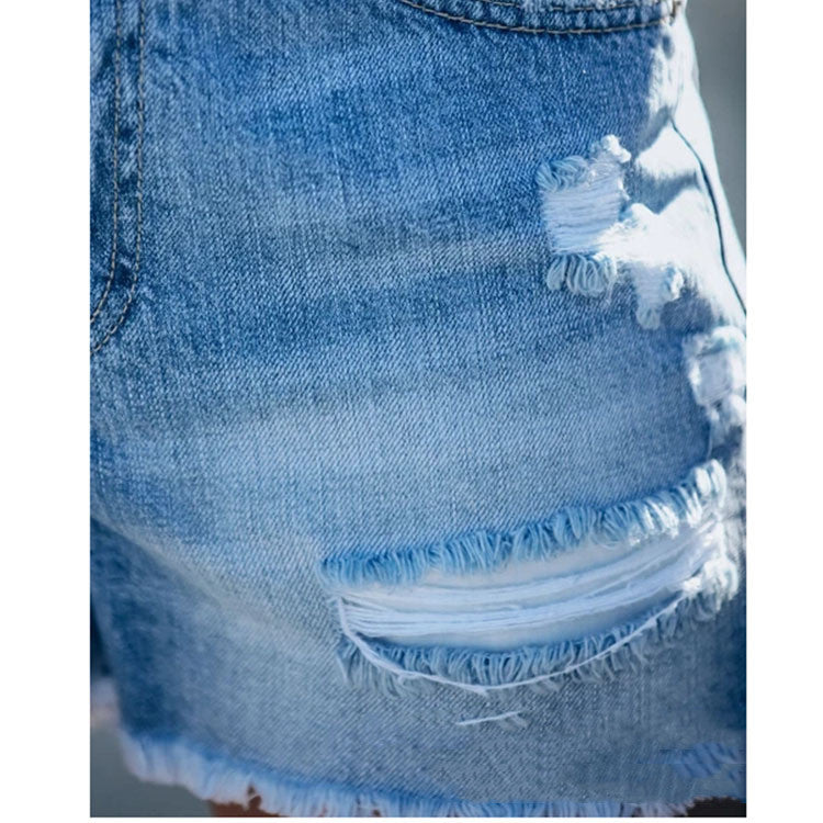 Ripped Stitching Fringed Denim Shorts For Women