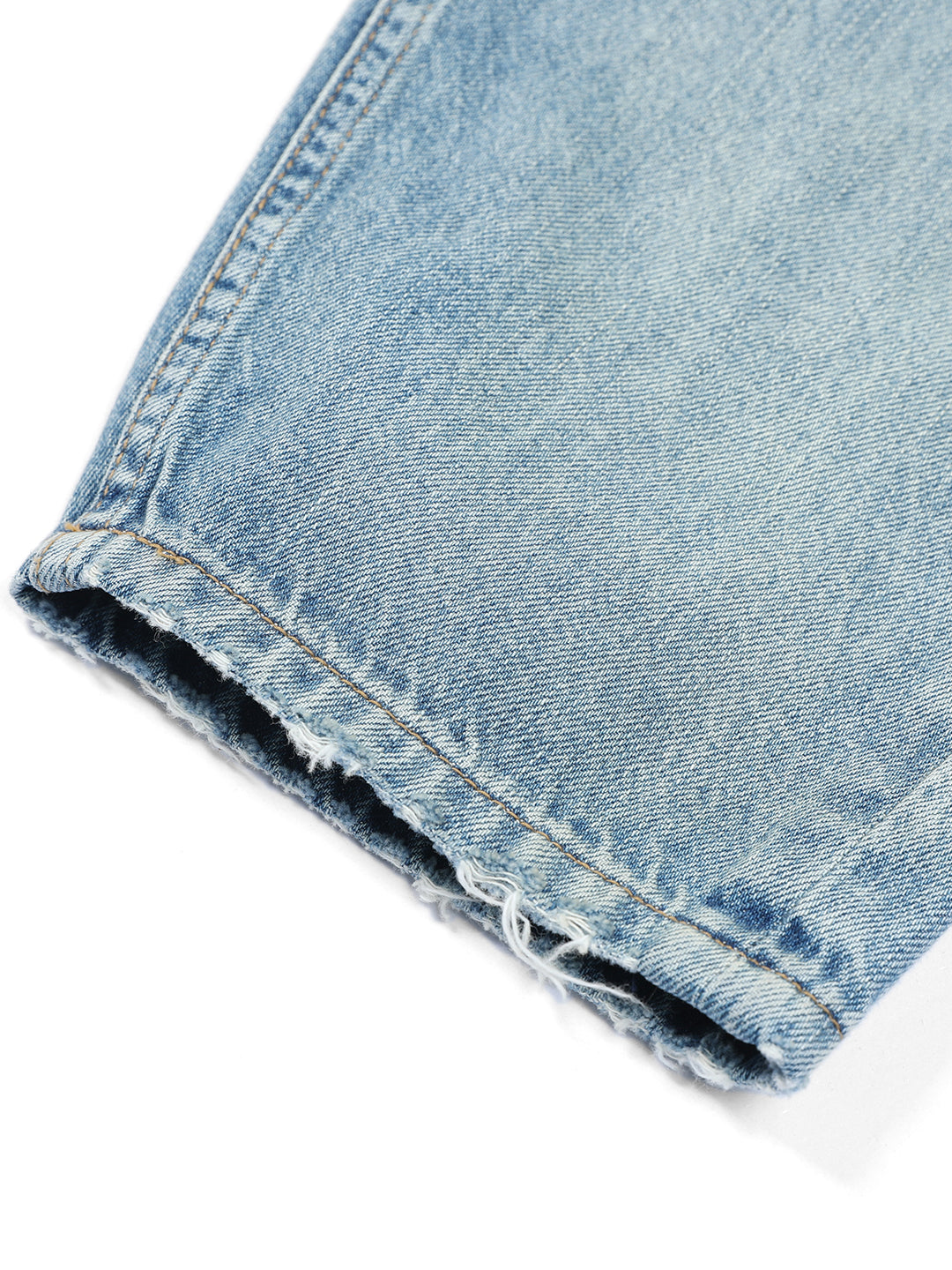 Washed Micro-elastic Frayed Cropped Jeans For Men