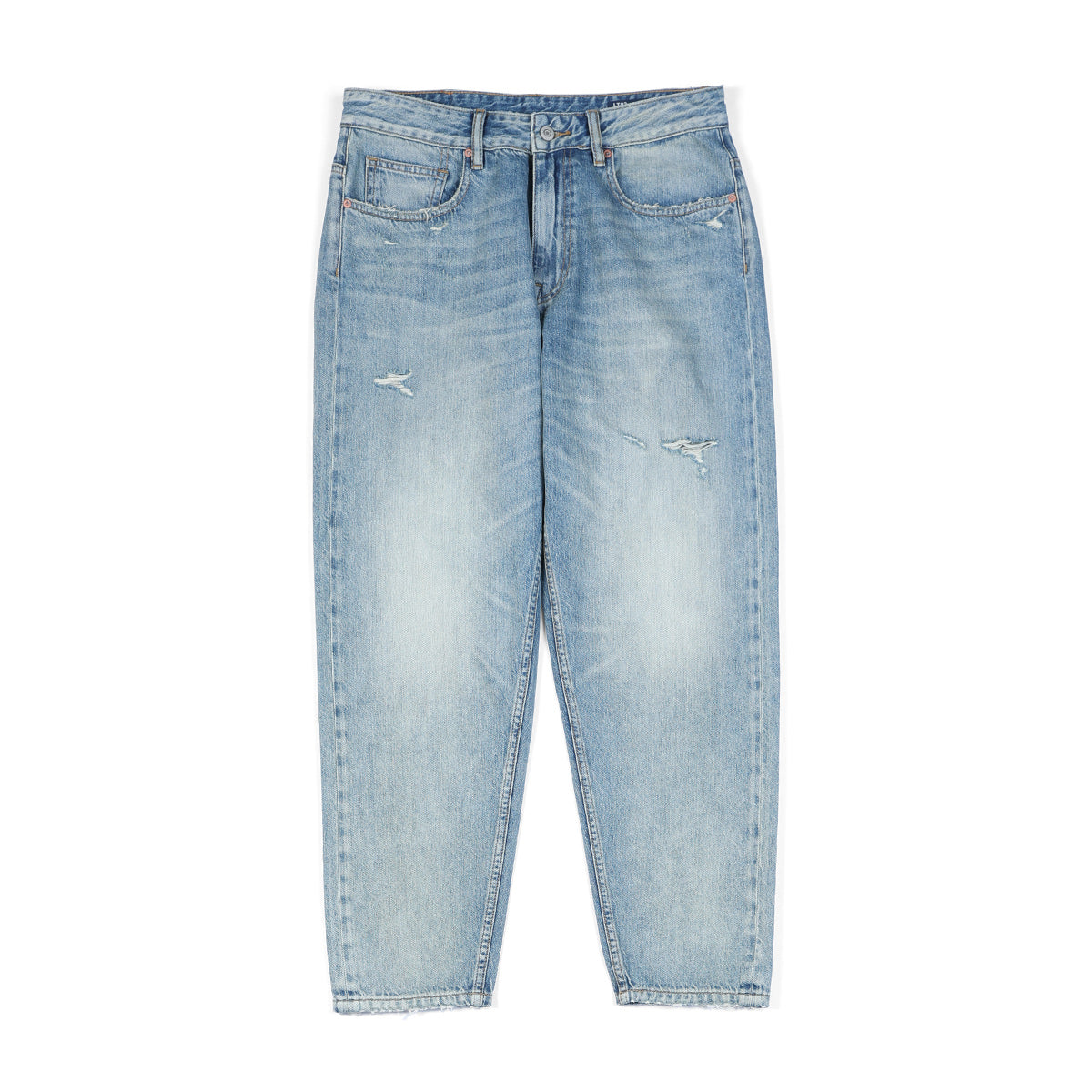 Washed Micro-elastic Frayed Cropped Jeans For Men