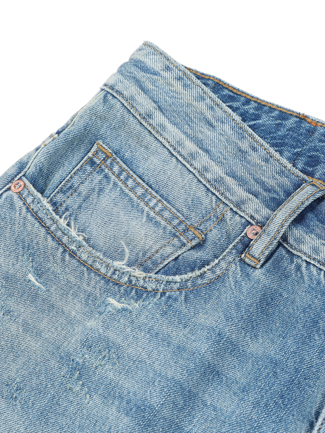 Washed Micro-elastic Frayed Cropped Jeans For Men