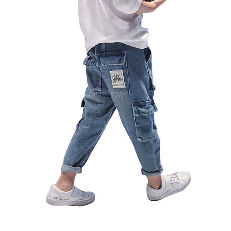 Loose Harem Trousers Big Kids Plus Fleece Padded jeans for boys