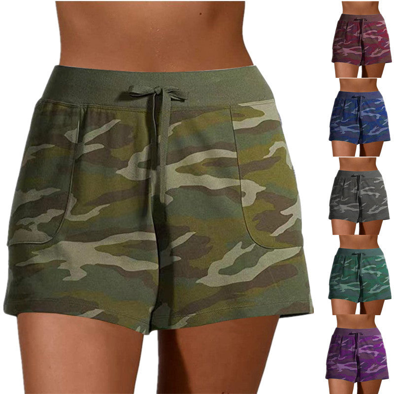 Camouflage Sports Lace-Up Casual Shorts For Women