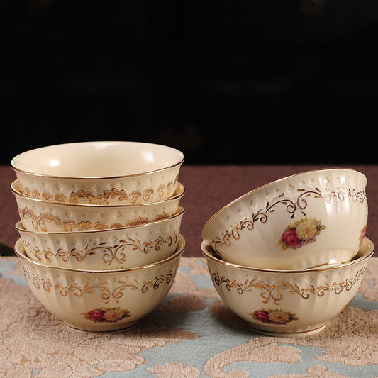 Water-painted Gold-rimmed Tableware Set Plates And Bowls In Bulk