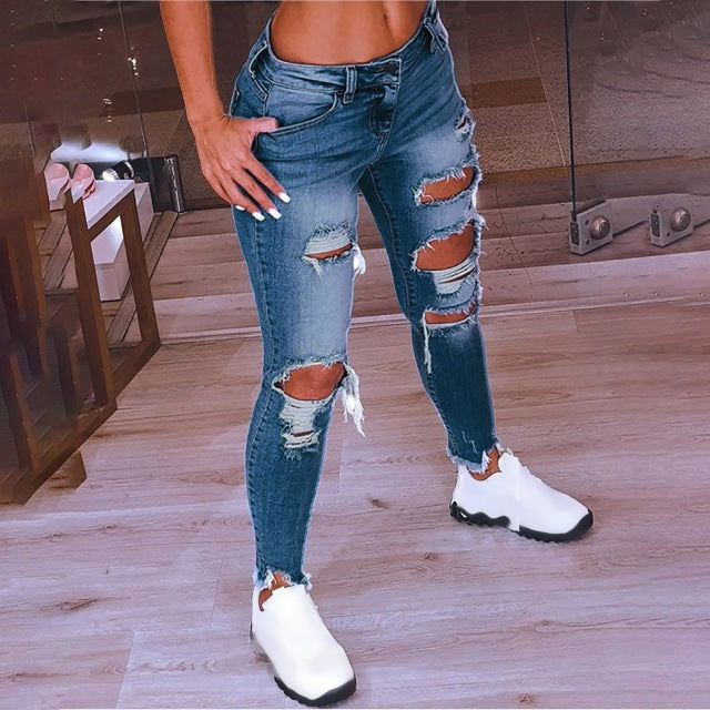 Street Style Ripped Jeans For Women