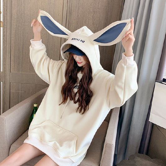 Preppy Style Rabbit Ears Hoodies For Women