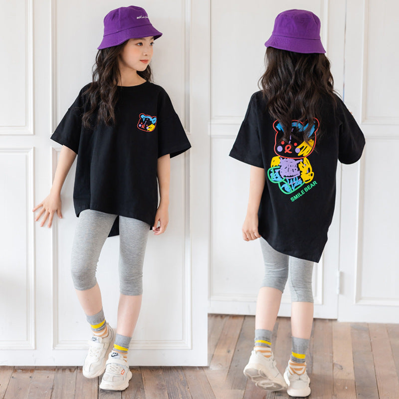 Cartoon Irregular Top Short-sleeved for Big girls