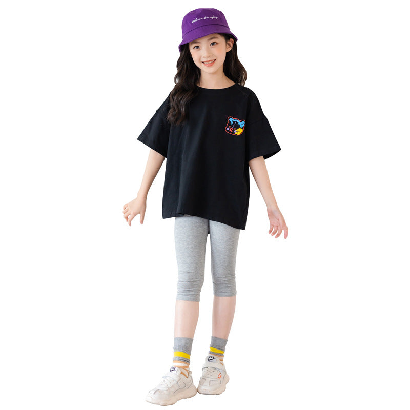 Cartoon Irregular Top Short-sleeved for Big girls