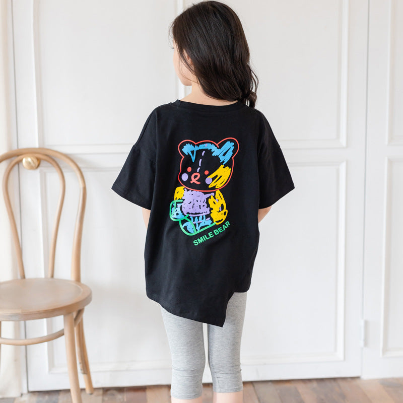 Cartoon Irregular Top Short-sleeved for Big girls