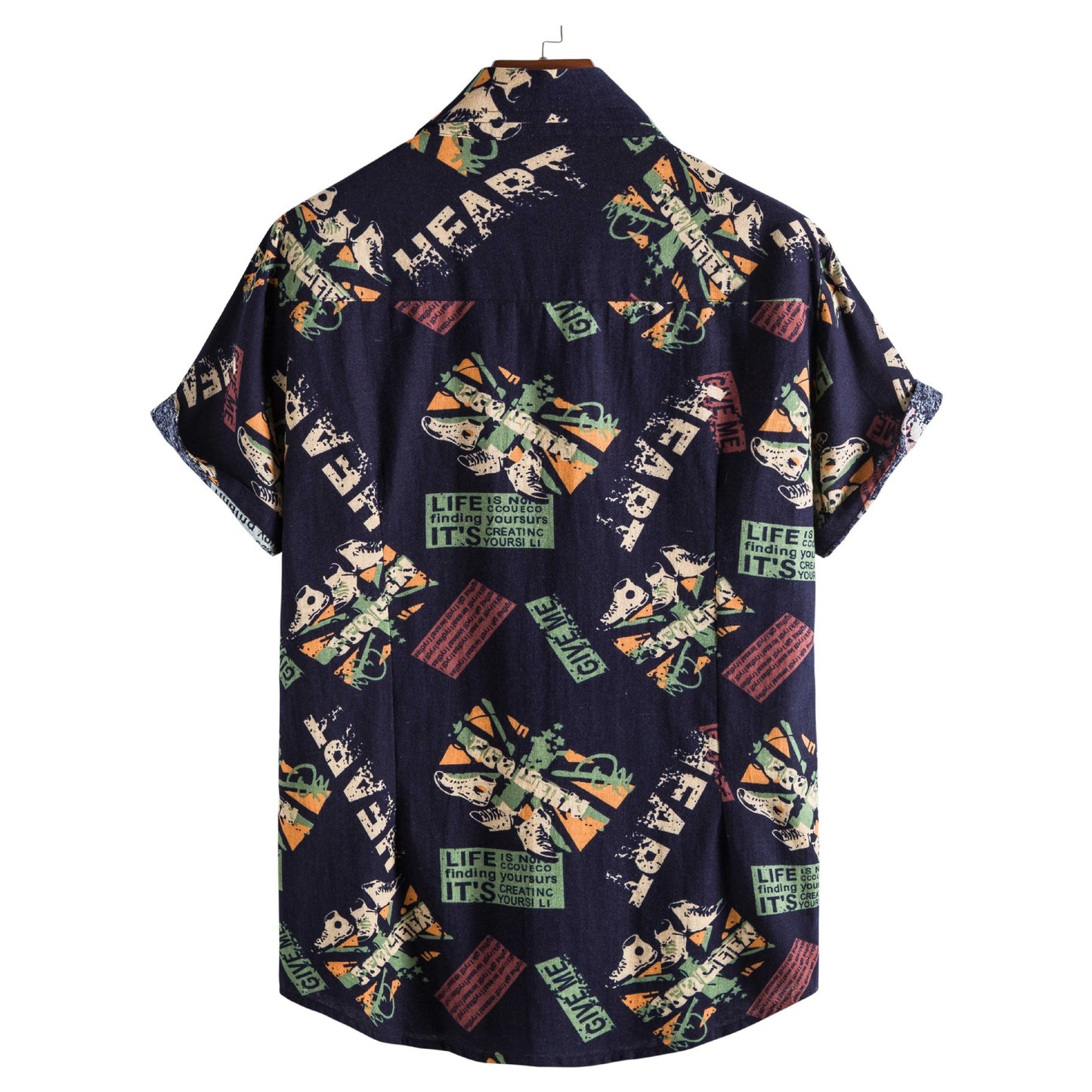 Vintage Letter Print Turn-down Collar Shirts Men Casual Short Sleeve Tops Summer Mens Button Loose Shirt Fashion Streetwear