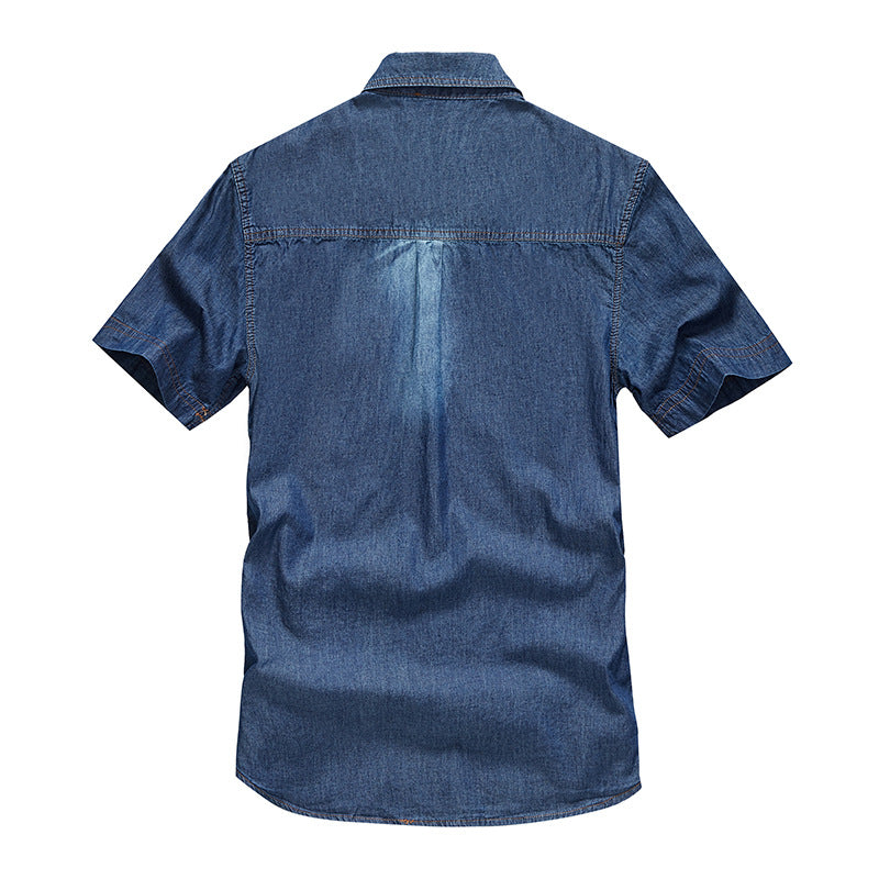 Summer Men's Tooling Short-sleeved Shirt Denim Shirt