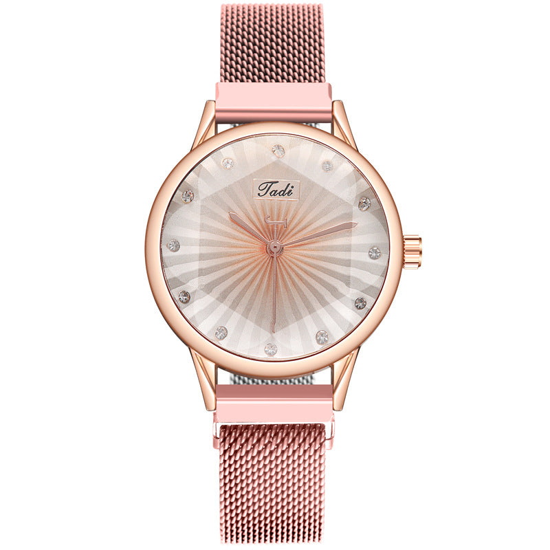 Women's Striped Diamond Mesh Quartz Watch