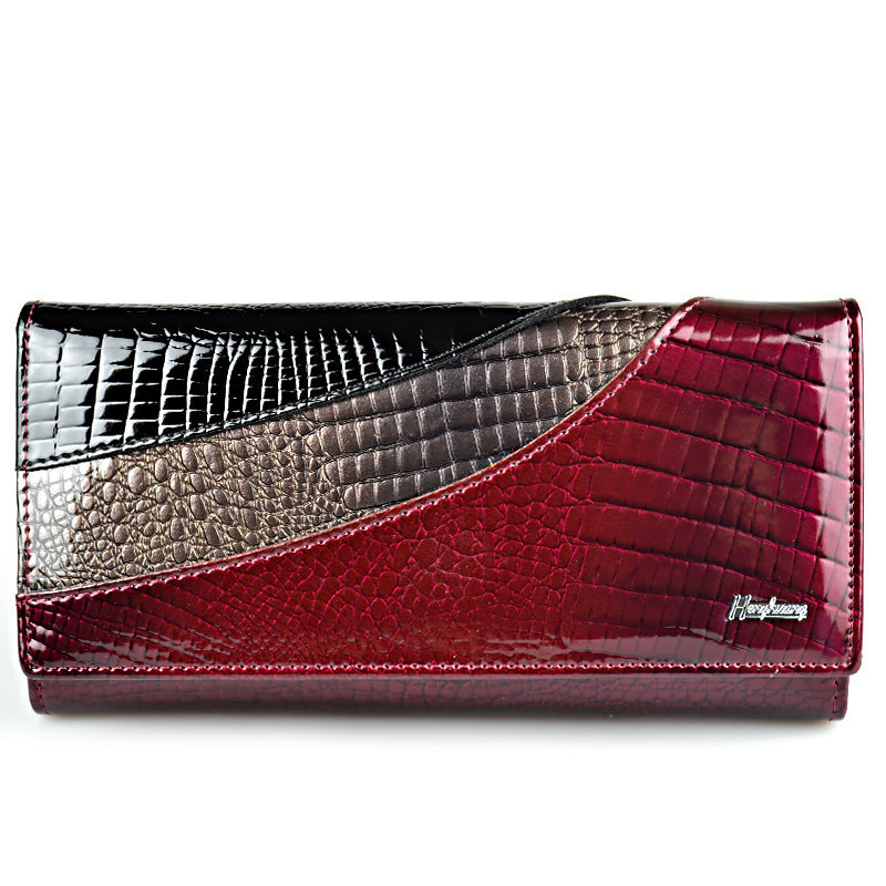 Fashion Snap Button Women's Cowhide Patent Leather Wallet