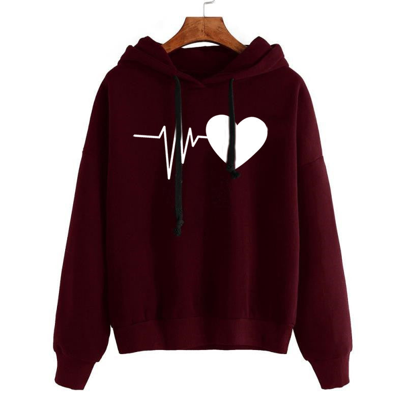 Heart Print Streetwear Hoodies For Women